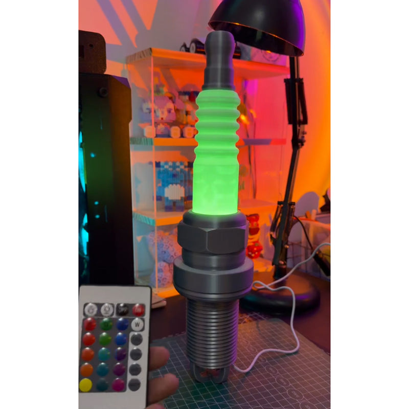 3d printed spark plug rgb led desk lamp – industrial table light for garage, gaming room & workshop