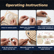 3d wooden mechanical orrery solar system model kit, diy stem educational desktop display (413pcs)