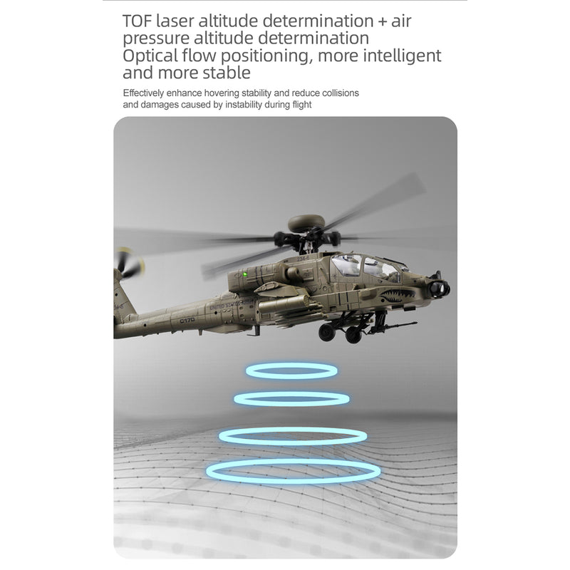 rc era c170 ah-64d 1/48 scale 2.4g 6ch flybarless military rc helicopter model with optical flow positioning, tof altitude hold, one-key inverted flight and brushless motor (rtf version)