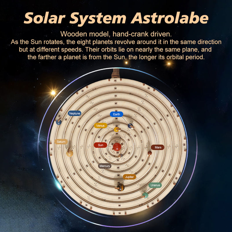 3d wooden mechanical orrery solar system model kit, diy stem educational desktop display (413pcs)