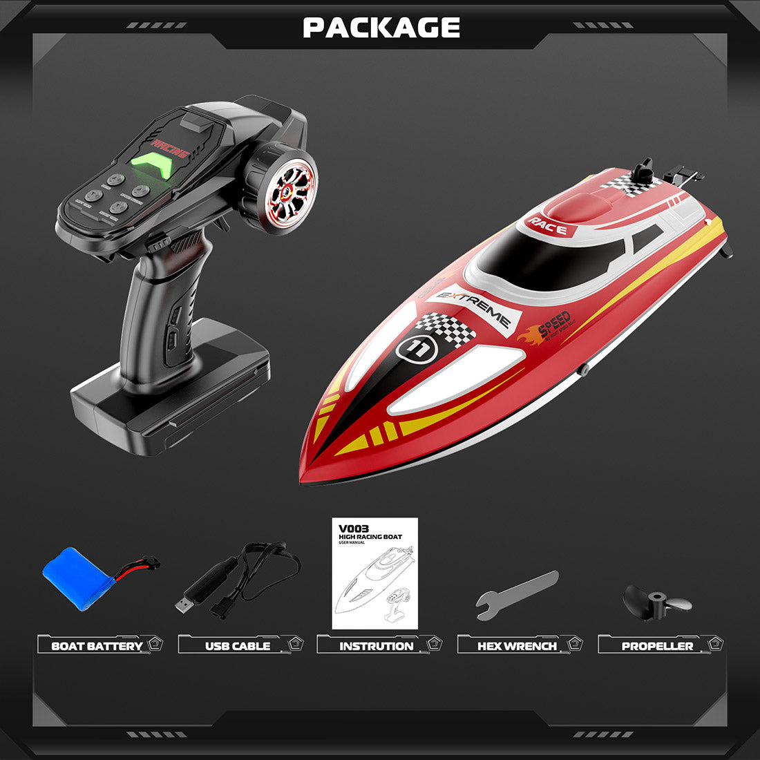 2.4ghz Remote Control Speedboat - 30km/H High-Speed Electric Racing Boat With Led Night Lights
