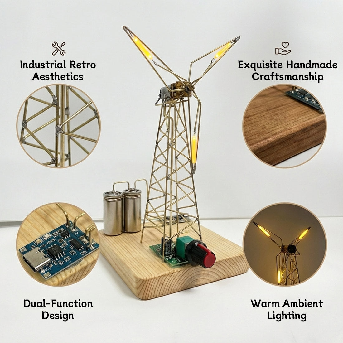 DIY Metal Industrial-Style Windmill Lamp Model Kit - Rotatable Creativ ...