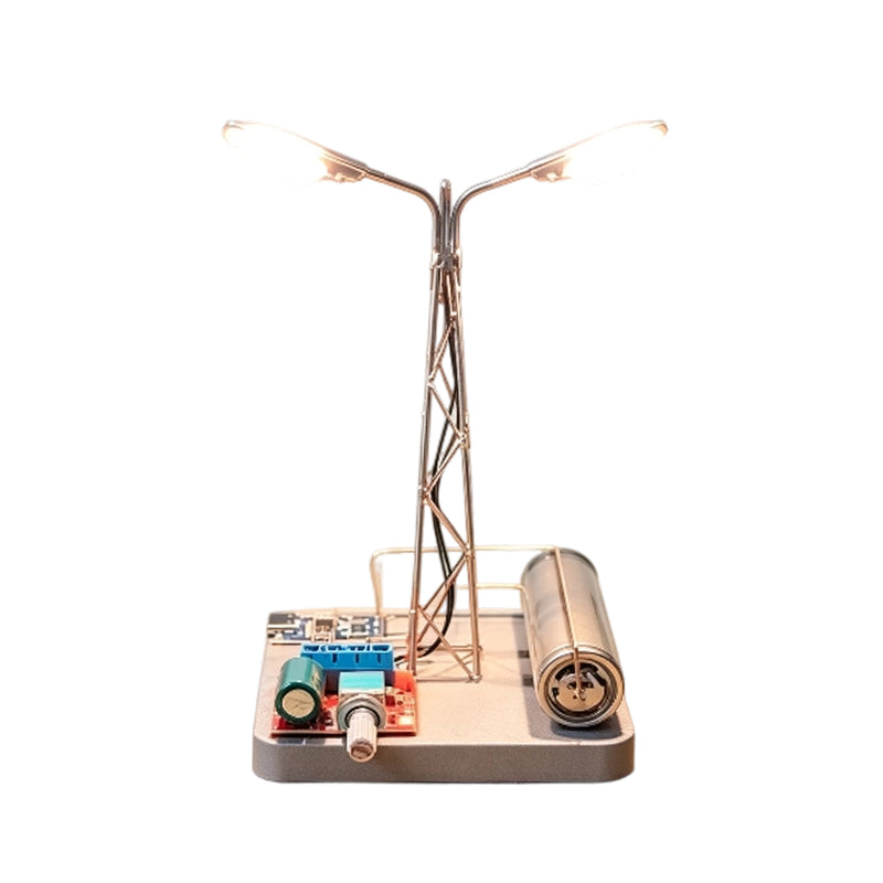 diy metal wire dual-head street lamp kit with wooden base