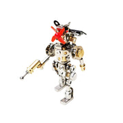 solar powered steampunk warrior robot metal mechanical model, auto rotating propeller stem desktop decor