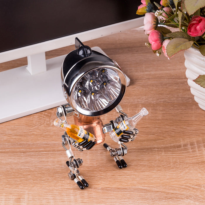 industrial style table lamp man figure 3d steampunk handmade metal models with light