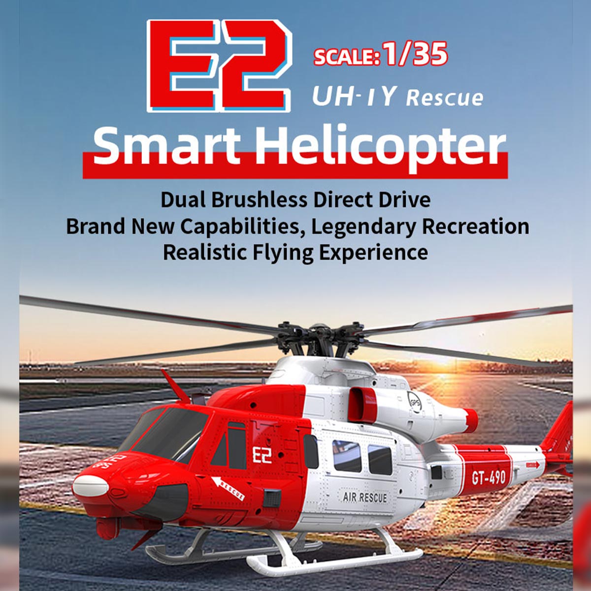 goosky e2 uh-1y 2.4g 6ch dual brushless direct drive rc rescue simulation helicopter model with lidar positioning