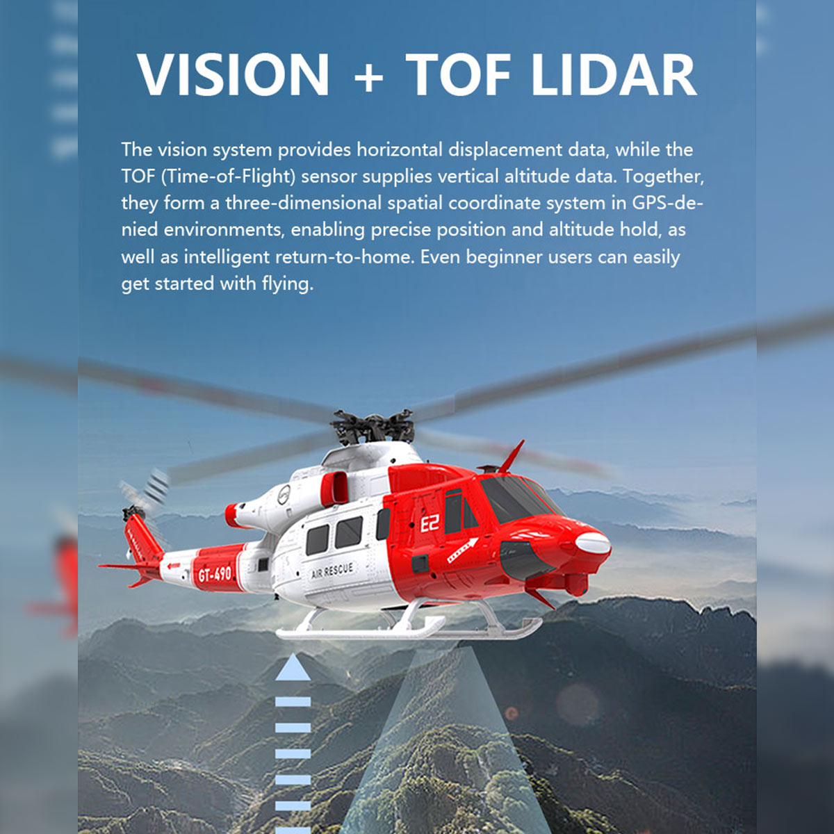 goosky e2 uh-1y 2.4g 6ch dual brushless direct drive rc rescue simulation helicopter model with lidar positioning
