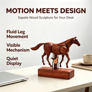 wooden mechanical horse automaton model, handcrafted dynamic horse sculpture with moving limbs & tail, desktop art decor (assembled)
