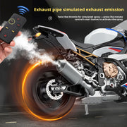 1/6 alloy s1000rr rc motorcycle model with remote control, ignition, sound, led lights & exhaust spray