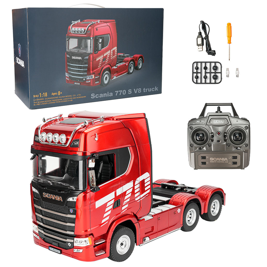 1/18 scale 6x4 770s heavy duty tractor truck - rc semi trailer model with rear wheel drive