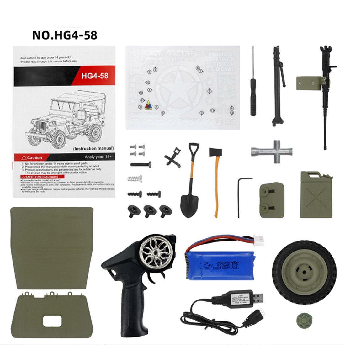 1/14 scale 2.4g u.s. willys rc simulation off-road car model with dual-speed switching