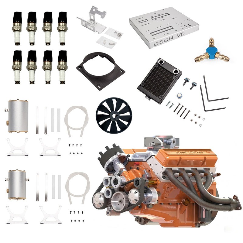 CISON V8 Engine Pro Small-block 44CC 1/6 Scale Water-Cooled 4-Stroke 8-Cylinder Gasoline Engine Internal Combustion V8 Engine Model Kit that Works
