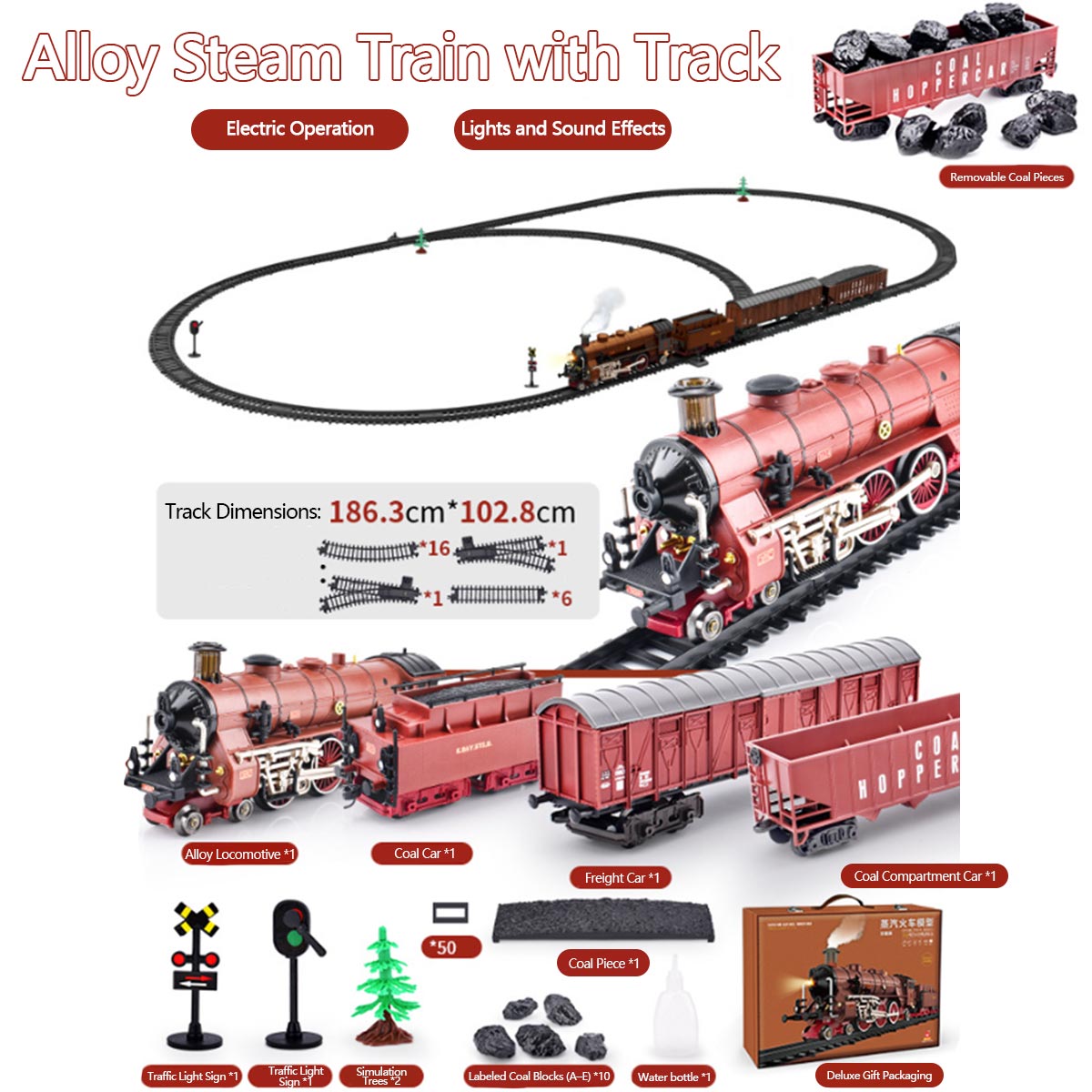 alloy electric train set model with carriage and long track - gift for boys and girls