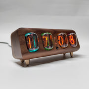 in-12 nixie tube clock bluetooth alarm clock, vintage glow tube desk clock with black walnut wood & remote control