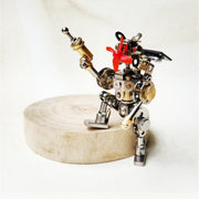 solar powered steampunk warrior robot metal mechanical model, auto rotating propeller stem desktop decor
