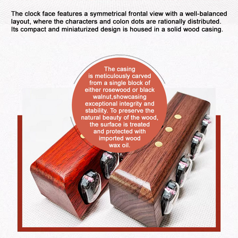 in-12 nixie tube clock bluetooth alarm clock, vintage glow tube desk clock with black walnut wood & remote control