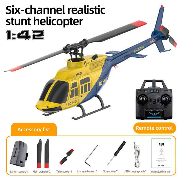 a60 bell206 90-class 2.4g 4ch single rotor flybarless mini rc helicopter model with optical flow altitude hold 1/42 scale