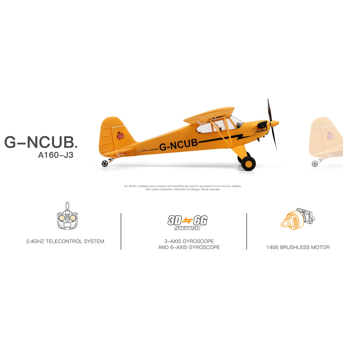 XK A160 J3 3D/6G 2.4G 5CH Brushless Scale RC Airplane Model, 650mm Win ...