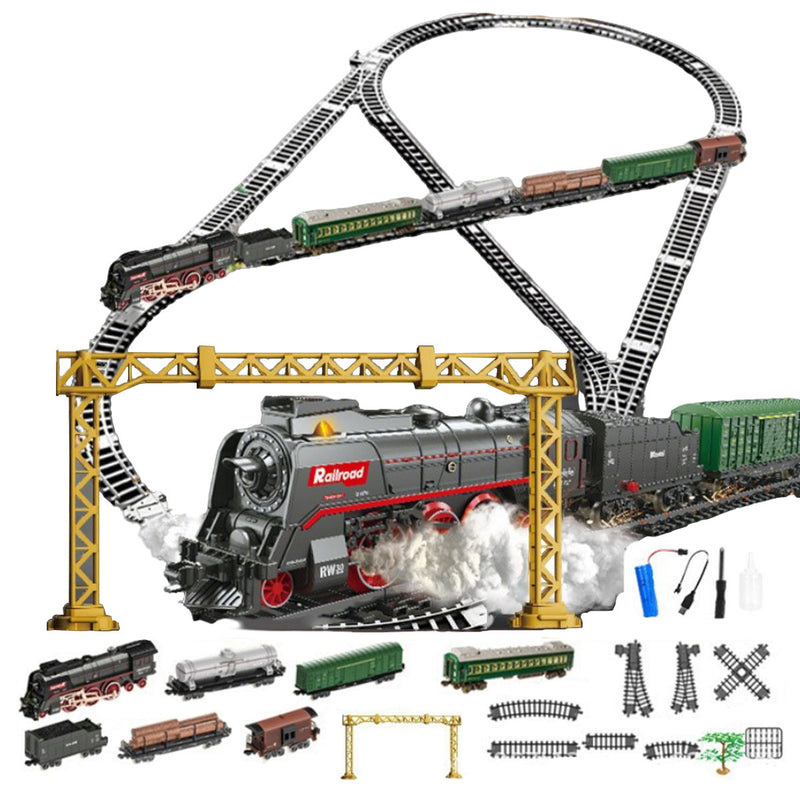 electric rc christmas train set model with carriage and long track - gift for boys and girls