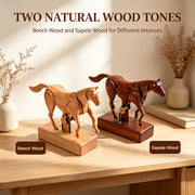 wooden mechanical horse automaton model, handcrafted dynamic horse sculpture with moving limbs & tail, desktop art decor (assembled)