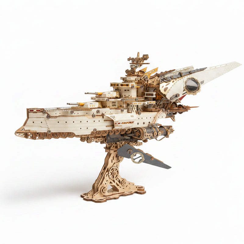 3d wooden mechanical space battleship model kit, vintage industrial style collectible display (912pcs)