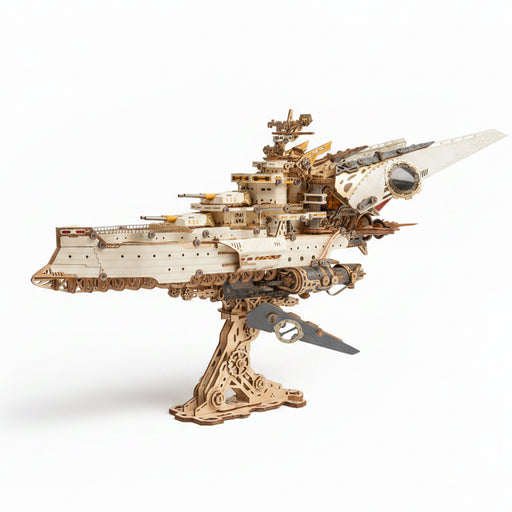 3d wooden mechanical space battleship model kit, vintage industrial style collectible display (912pcs)