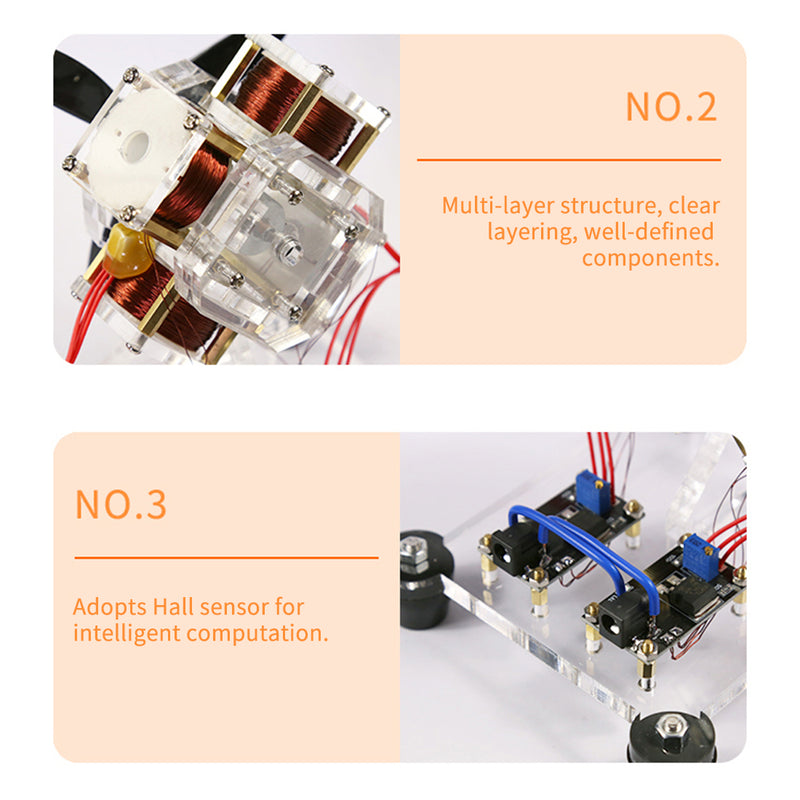 transparent acrylic four-coil brushless hall motor model, stem electromagnetic science display