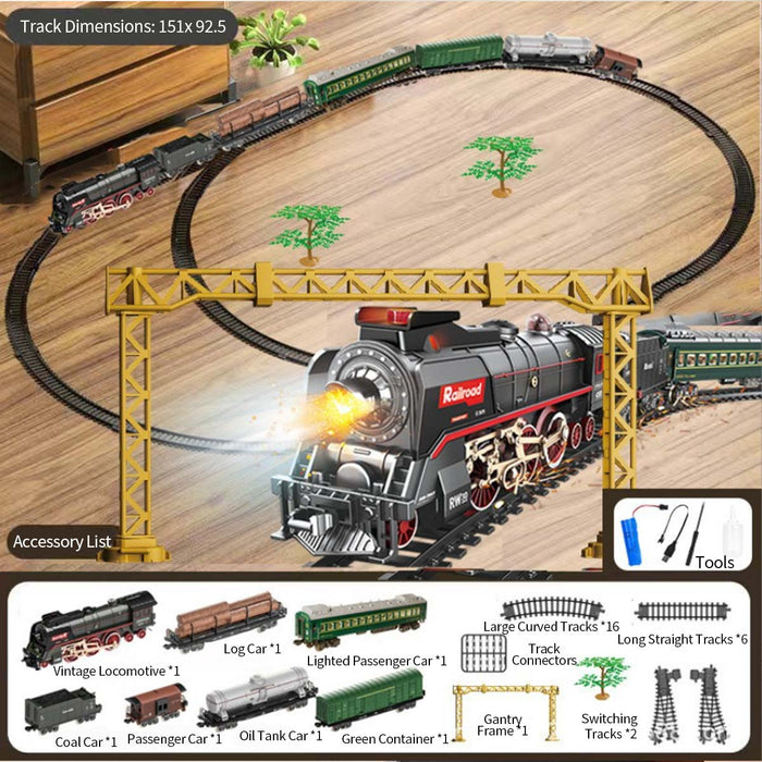 electric rc christmas train set model with carriage and long track - gift for boys and girls