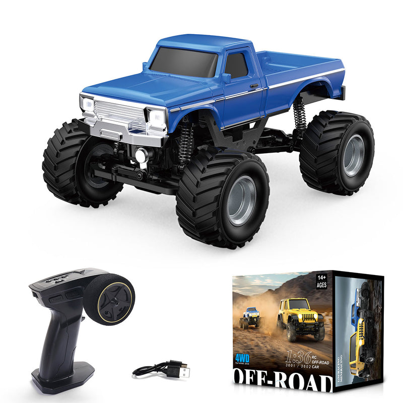 1/36 scale 2.4g 4wd proportional rc off-road car – led lights, long battery life