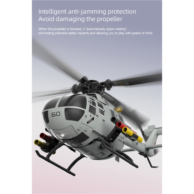 rc era c186s bo105 1/48 scale 2.4g 6ch single-rotor flybarless realistic intelligent rc helicopter model with barometric altitude hold, optical flow positioning, one-key tol & missile mounting rack (rtf)