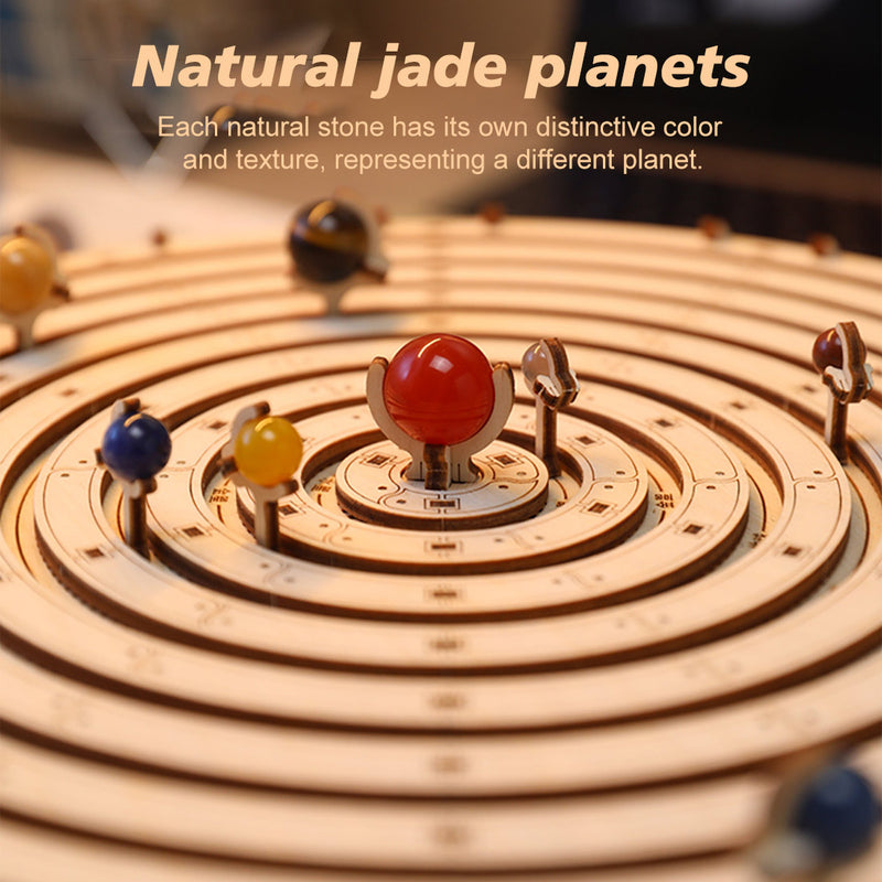 3d wooden mechanical orrery solar system model kit, diy stem educational desktop display (413pcs)