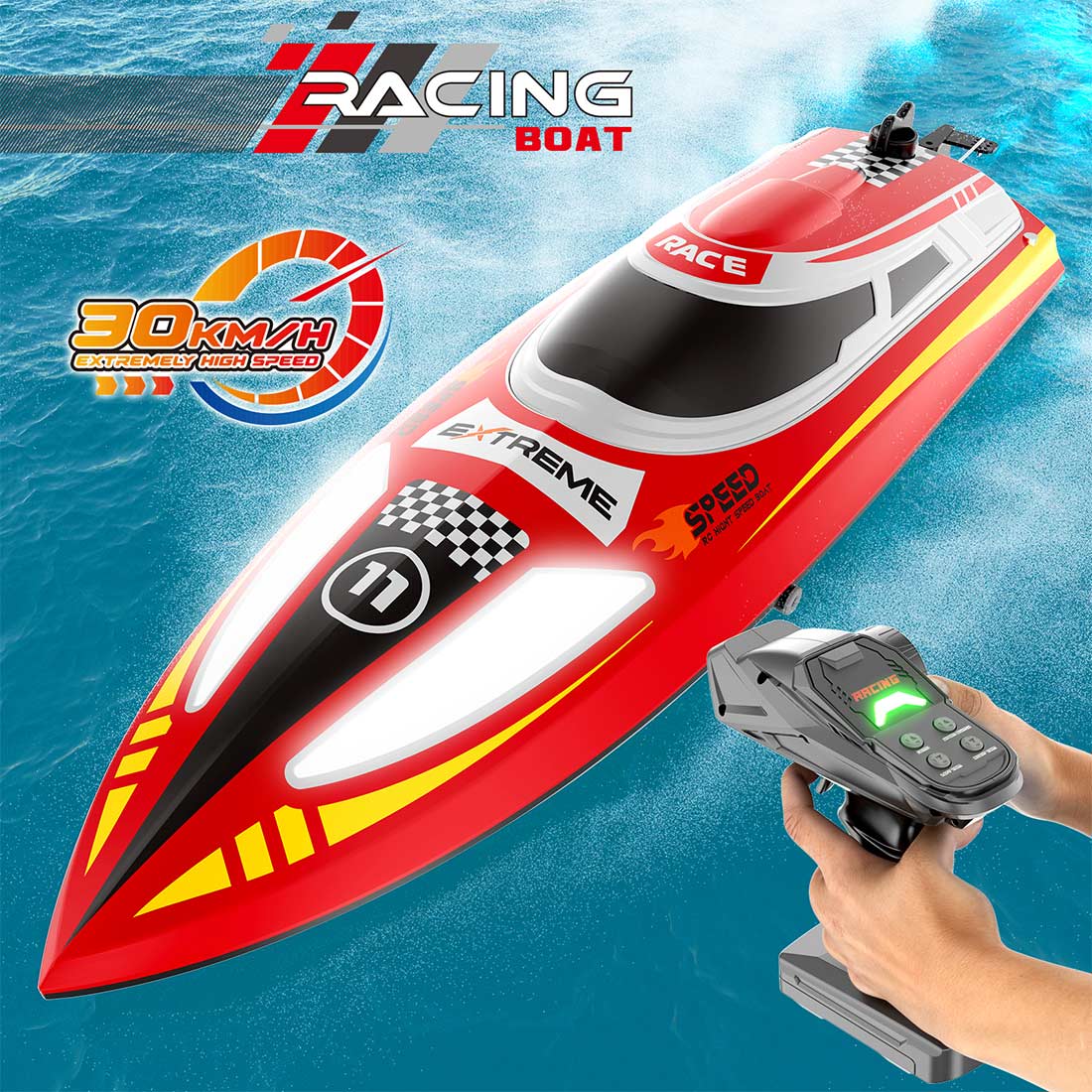 2.4ghz Remote Control Speedboat - 30km/H High-Speed Electric Racing Boat With Led Night Lights