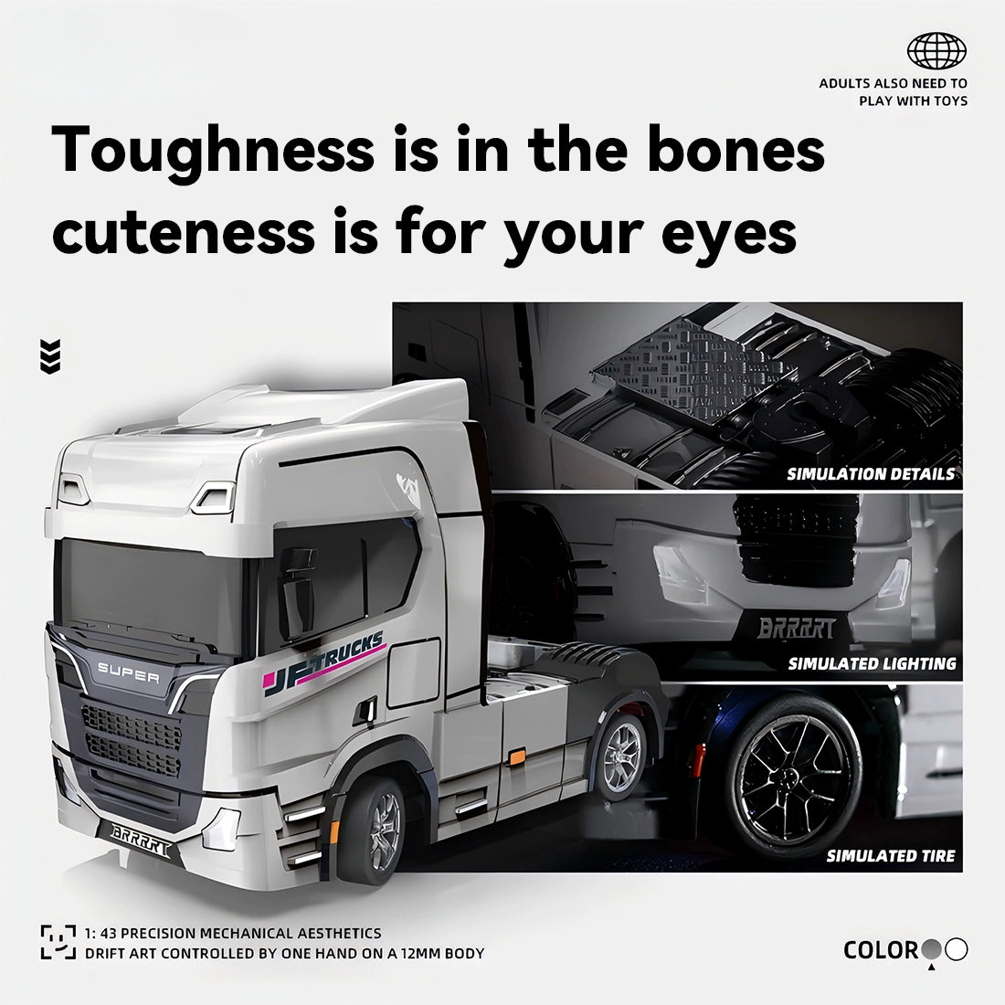 1/43 scale 2.4g full proportional rc semi-truck with opening doors