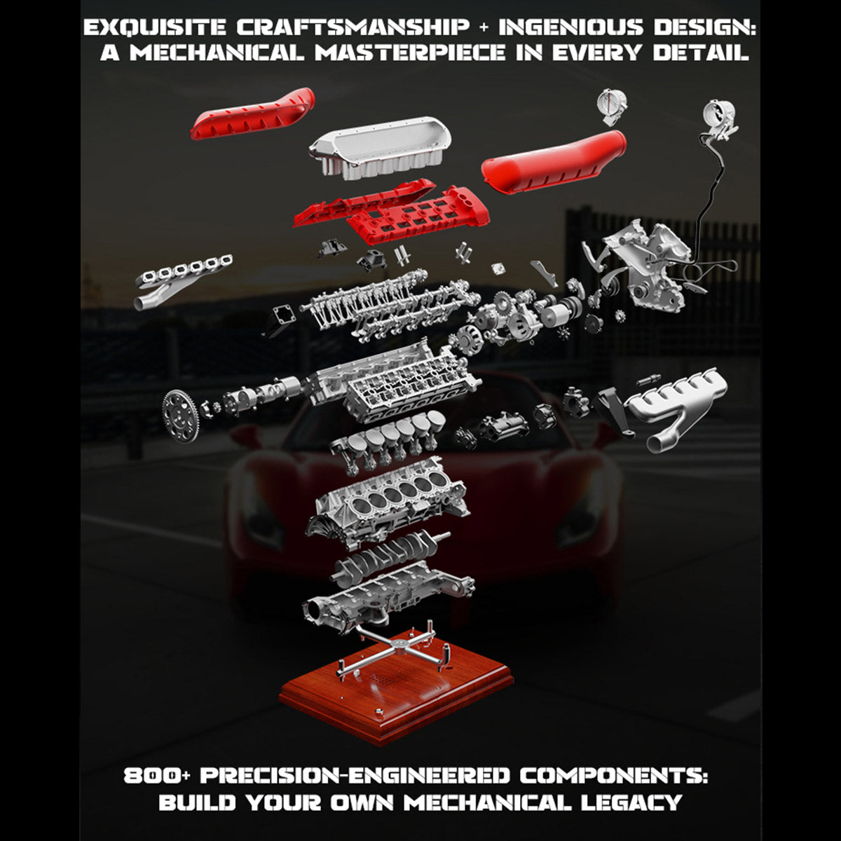 V12 Engine Model Kit that Works - Build Your Own V12 Engine - TECHING 1/4 Supercar V12 Engine Model Kit with Synchronized Throttle Sound Effects 800+PCS