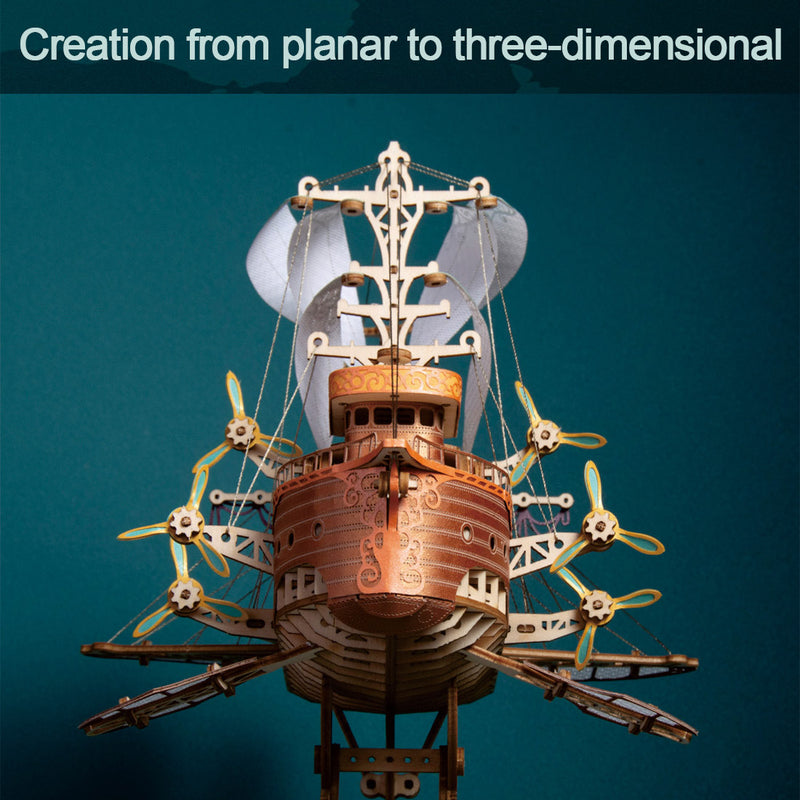 3D Wooden Steampunk Puzzle Toy Model DIY Fantasy Spaceship Handicraft Masterpiece - EngineDIY