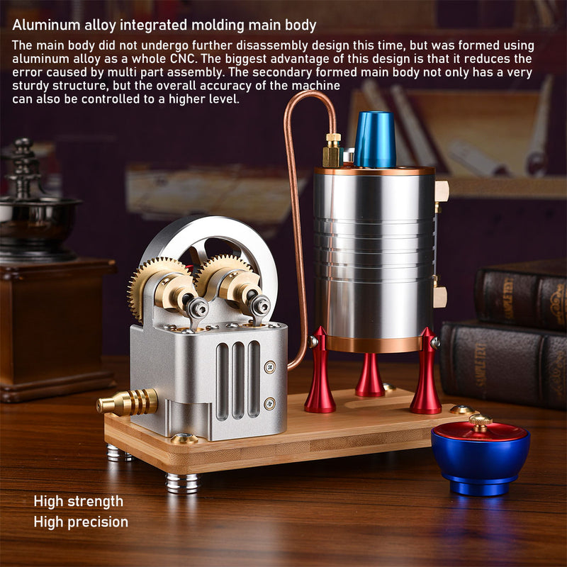 Retro All-metal Vertical Twin-Cylinder Steam Engine Model with Dynamic Balanced Crankshaft RTR STEM Model - EngineDIY