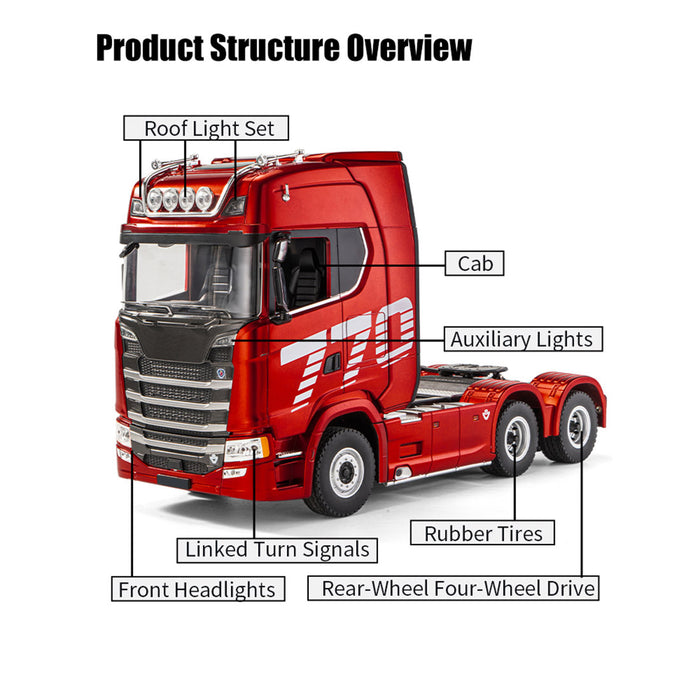 1/18 scale 6x4 770s heavy duty tractor truck - rc semi trailer model with rear wheel drive