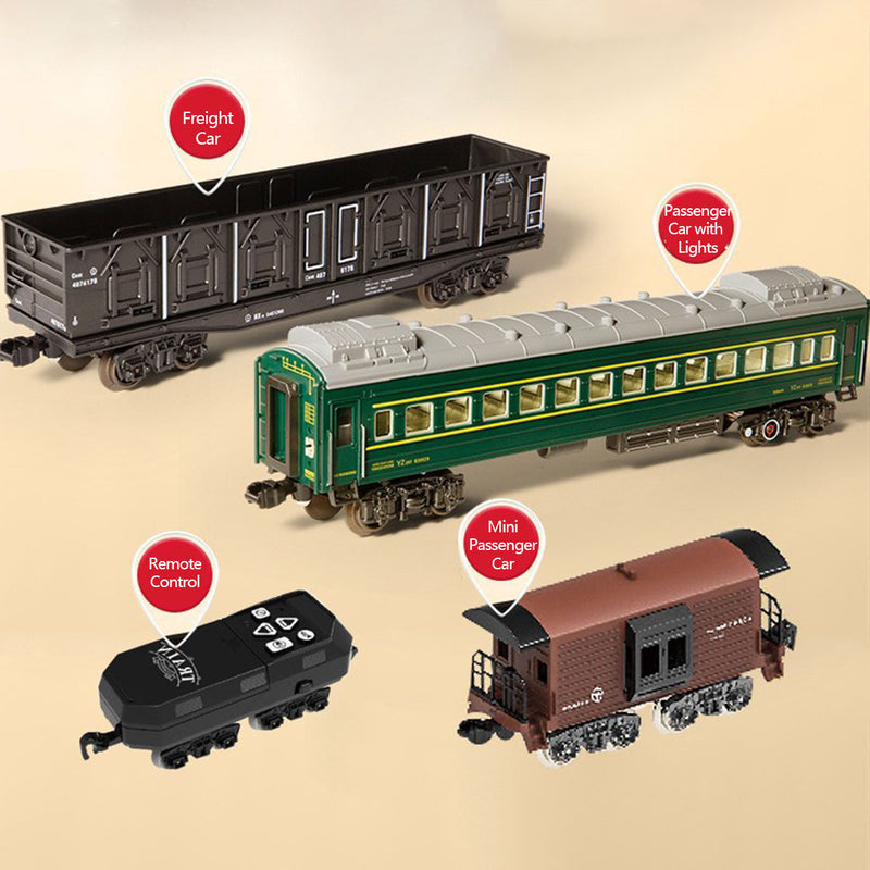 electric rc christmas train set model with carriage and long track - gift for boys and girls