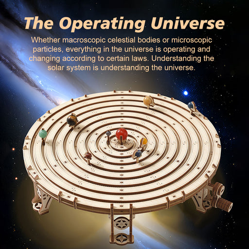 3d wooden mechanical orrery solar system model kit, diy stem educational desktop display (413pcs)