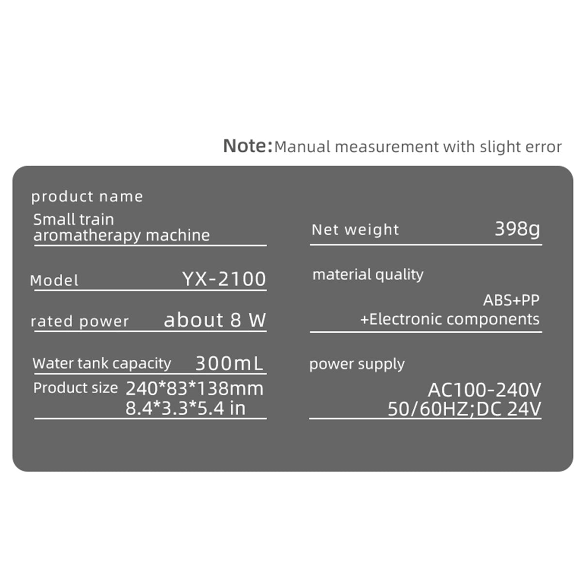 train shape essential oil diffuser humidifier with dual-color led light