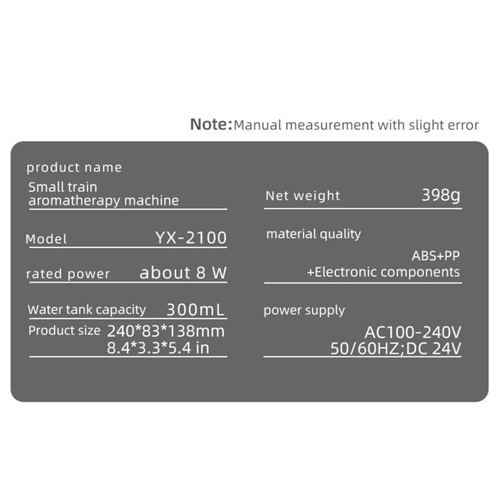 train shape essential oil diffuser humidifier with dual-color led light