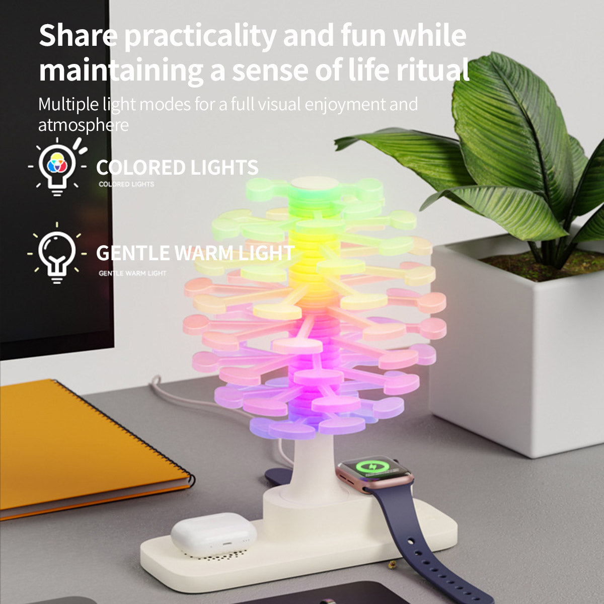 wireless fast charging spiral tree night light – creative desktop lamp, ambient bedroom decor