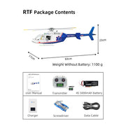 flywing bell-407 470 size 2.4g 6ch military rc helicopter model with ace flight controller, gps, quick release rotors and adjustable left/right-handed controls (rtf version)