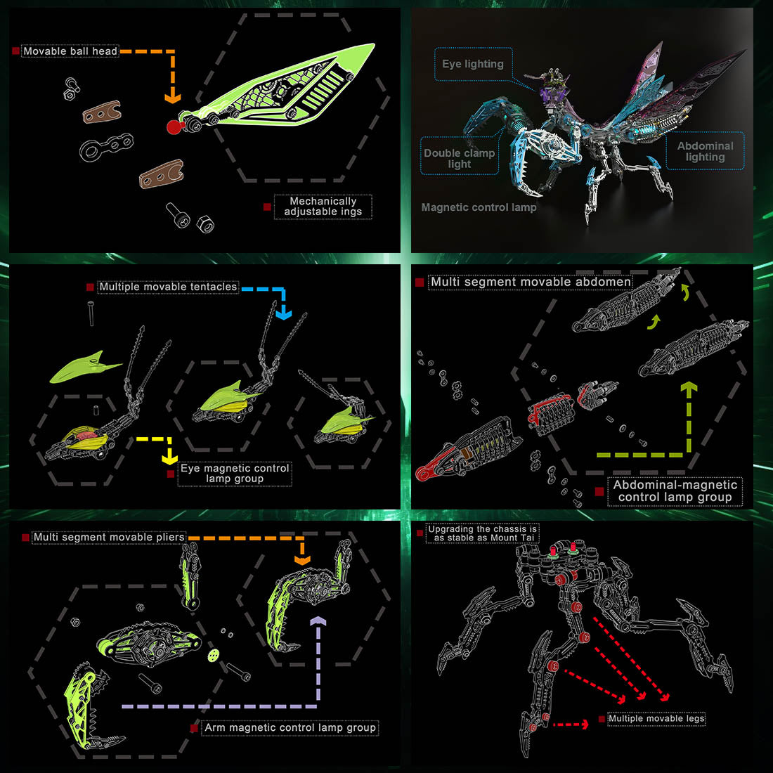 Kits de modèles d'insectes 3D en métal, mante mécanique à assembler soi-même, ornements créatifs - plus de 1 000 pièces