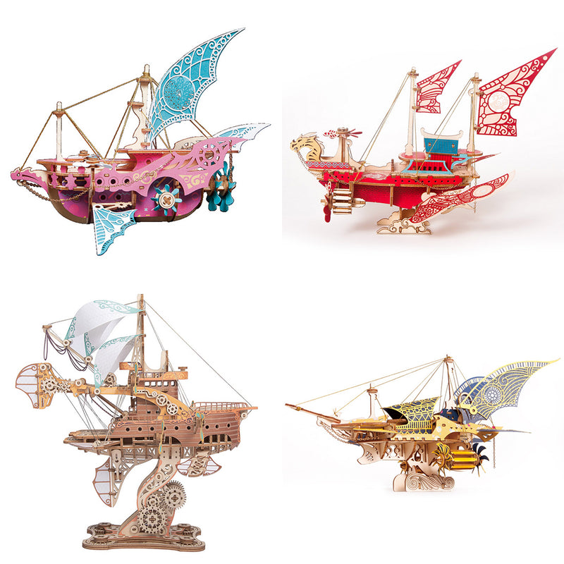 3D Wooden Steampunk Puzzle Toy Model DIY Fantasy Spaceship Handicraft Masterpiece - EngineDIY