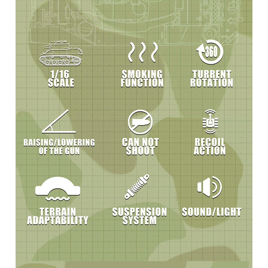 1/16 scale 2.4g u.s. m8 self-propelled howitzer rc tank model with sound and lights, telescoping smoke, dual-speed modes