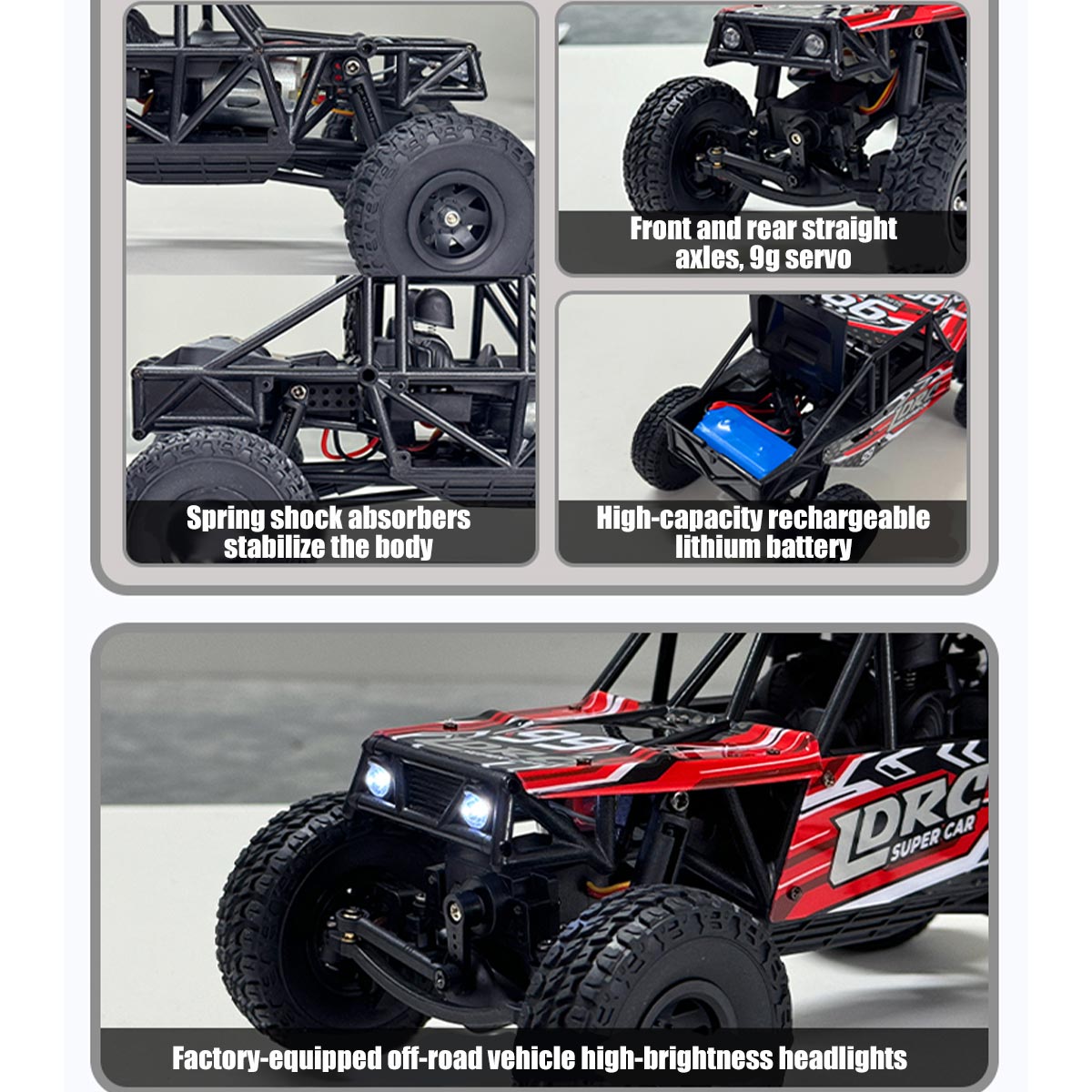 1/18 scale 2.4g 3ch 4wd tube chassis off-road rc car model with flip-up headlights