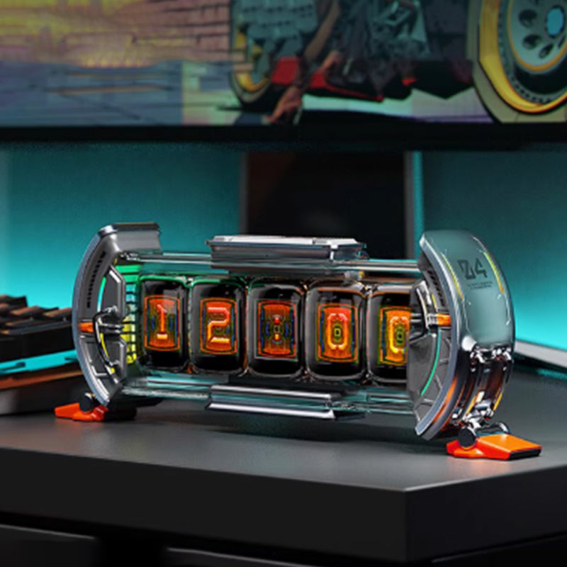cyberpunk nixie tube clock - diy screen with neon lighting effects, customizable digital desk decor, unique tech gift