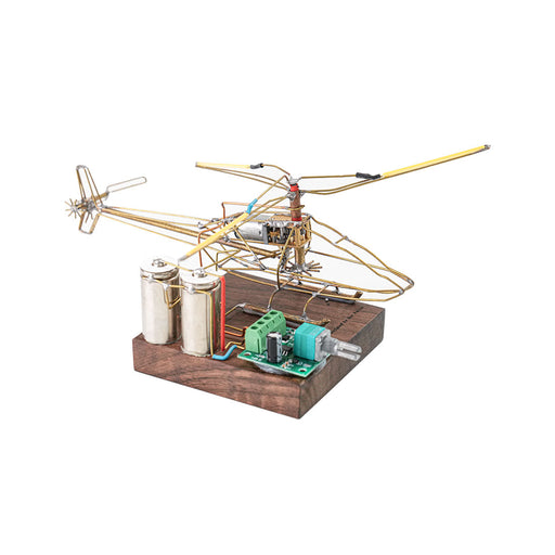 diy metal wire helicopter model kit with led light strip - rotatable creative desktop decor