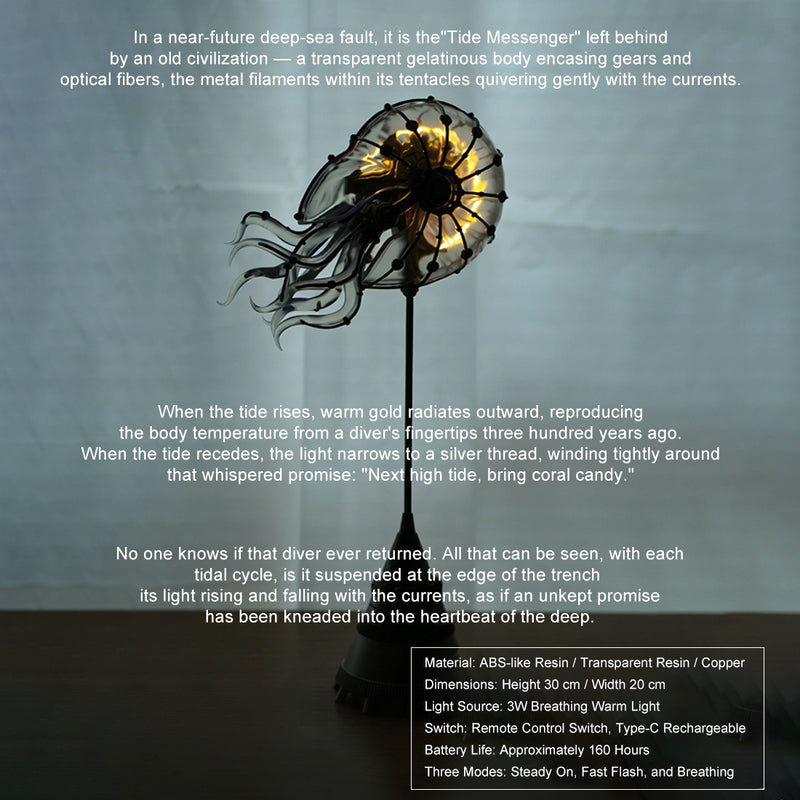 steampunk mechanical nautilus sculpture with remote control led light, industrial desktop decor